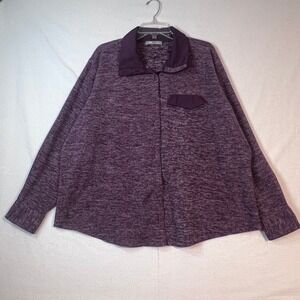 Lee Riders Womens 1X Purple Marled Knit Button Down Long Sleeve Shacket Shirt‎